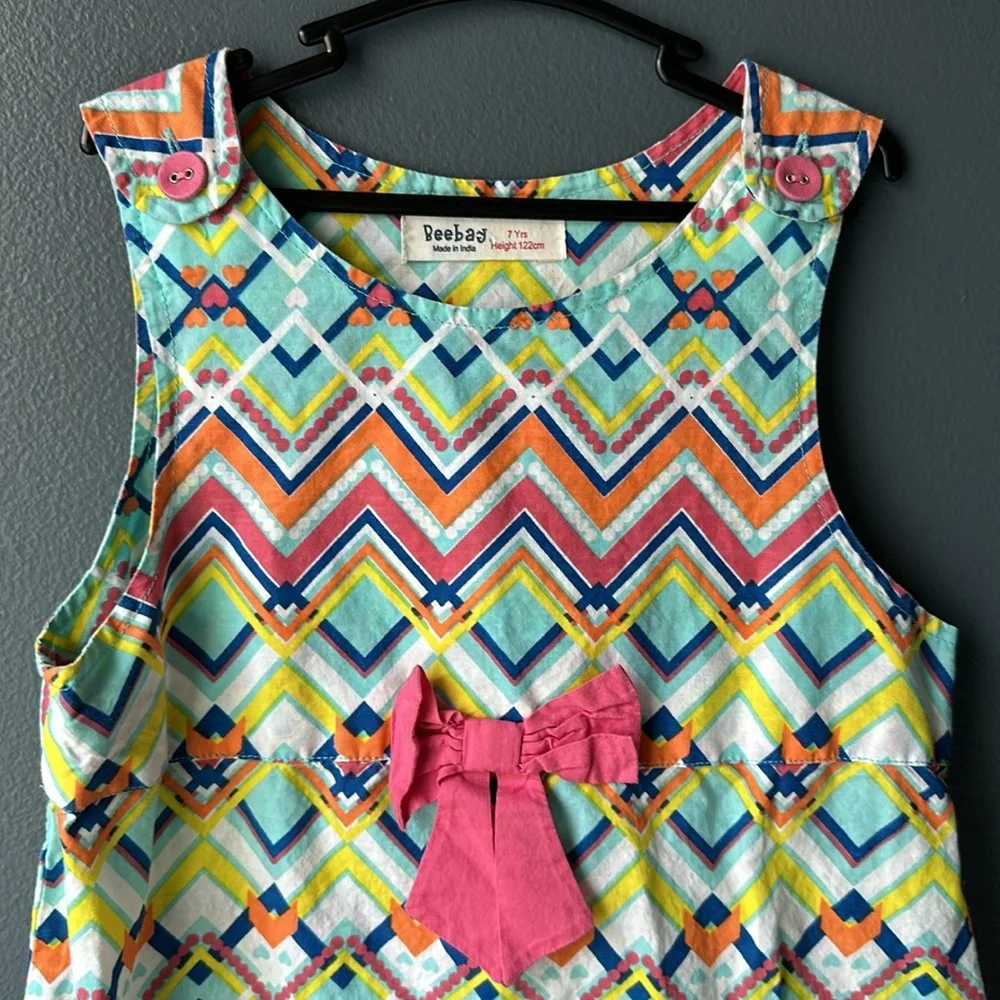 💞 BEEBAY Girls dress size 7 dress pink yellow white pattern spring summer dress